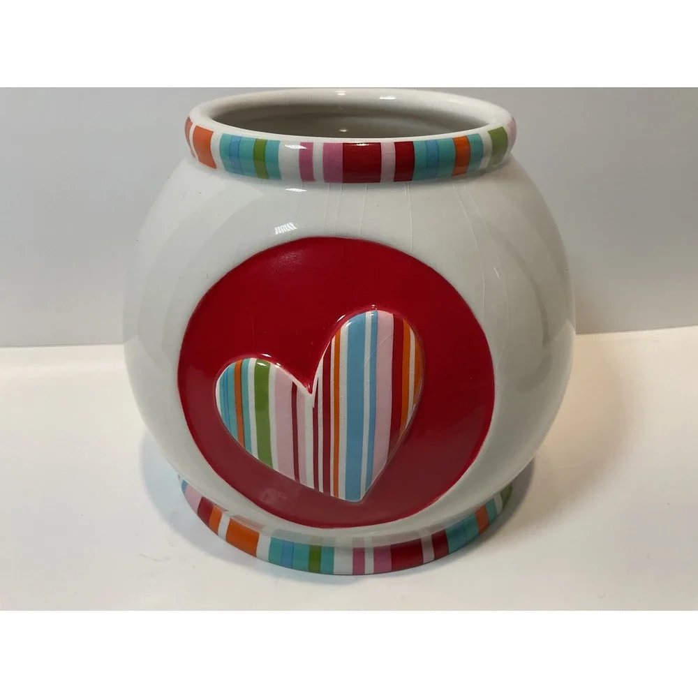 Ganz Heart Vases‎ Set of 3 Heart Striped Colorful Ceramic Decorative Home Decor